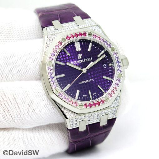Audemars Piguet 15452BC Royal Oak 18K White Gold 37mm with Purple Dial and Gemstone Bezel/Diamond Case Limited Edition