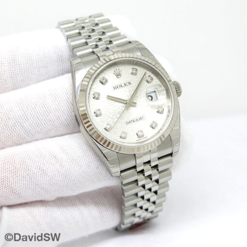 Rolex 116234 Datejust with Silver Rolex Motif Diamond Dial on Jubilee (New Old Stock)