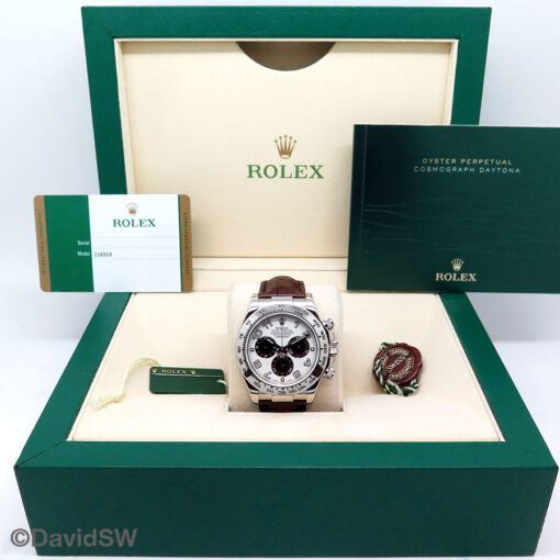 Rolex 116519 Cosmograph Daytona 18K White Gold with Silver Arabic Dial on Leather - Image 2