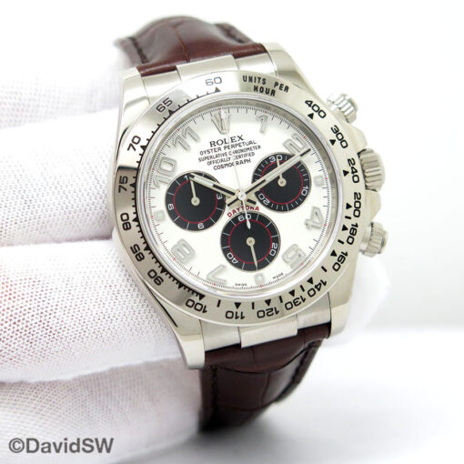 Rolex 116519 Cosmograph Daytona 18K White Gold with Silver Arabic Dial on Leather