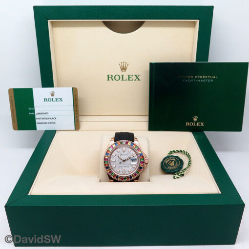 Rolex 116695 Yachtmaster 18K Rose Gold with Pave Diamond Dial and Gem Set Bezel (New Old Stock) - Image 2