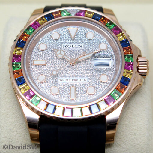 Rolex 116695 Yachtmaster 18K Rose Gold with Pave Diamond Dial and Gem Set Bezel (New Old Stock) - Image 3