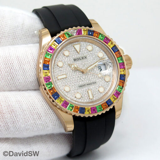 Rolex 116695 Yachtmaster 18K Rose Gold with Pave Diamond Dial and Gem Set Bezel (New Old Stock)