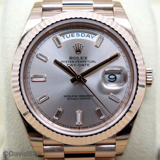 Rolex 228235 Day Date 40 18K Rose Gold with Sundust Diamond Baguette Dial (New Old Stock) - Image 3