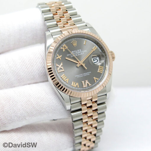 Rolex 126231 Datejust 18K/SS with Slate Roman Diamond VI, IX Dial on Jubilee