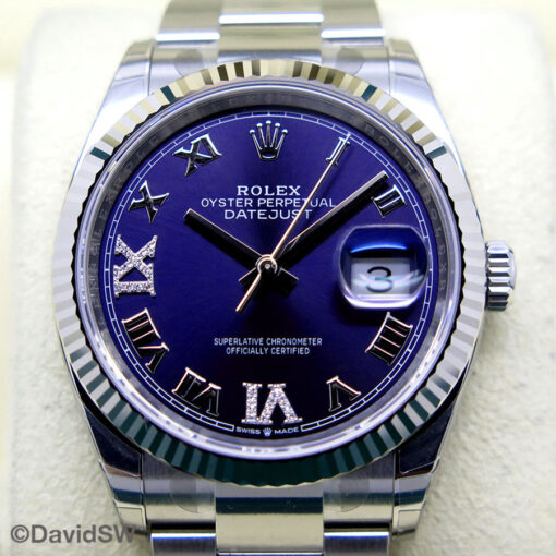 Rolex 126234 Datejust with Aubergine Roman Diamond “VI” and “IX” Dial on Oyster (New Old Stock) - Image 4