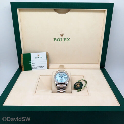 Rolex 228206 Day Date 40 Platinum with Ice Blue Quadrant Motif Roman Dial - Image 2