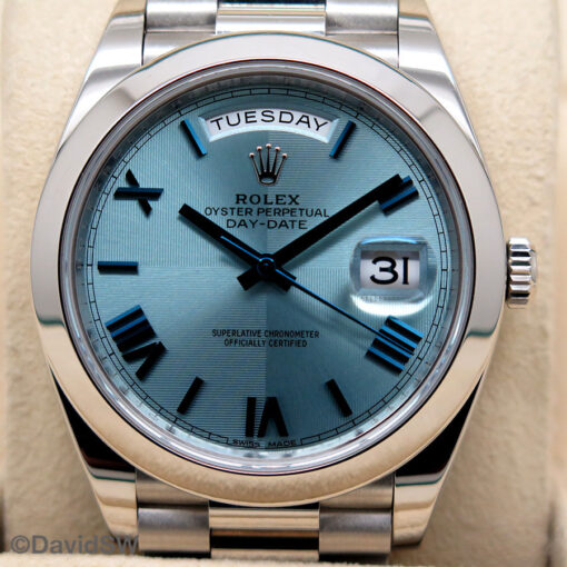 Rolex 228206 Day Date 40 Platinum with Ice Blue Quadrant Motif Roman Dial - Image 3