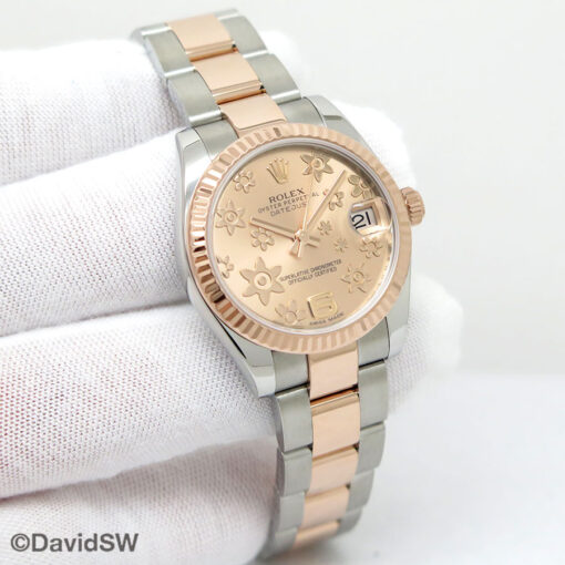 Rolex 178271 Datejust 18K/SS with Pink Floral Motif Dial on Oyster