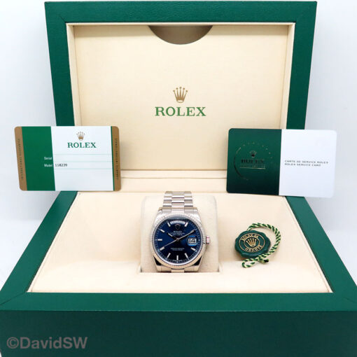 Rolex 118239 Day Date 18K White Gold with Blue Dial on President - Image 2