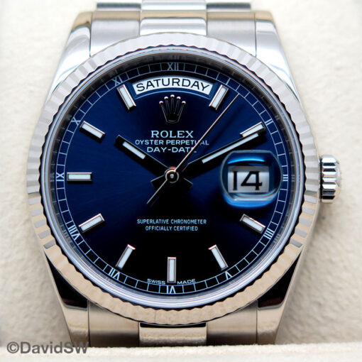Rolex 118239 Day Date 18K White Gold with Blue Dial on President - Image 3
