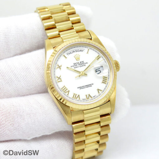 Rolex 18238 Day Date 18K Yellow Gold with White Roman Dial