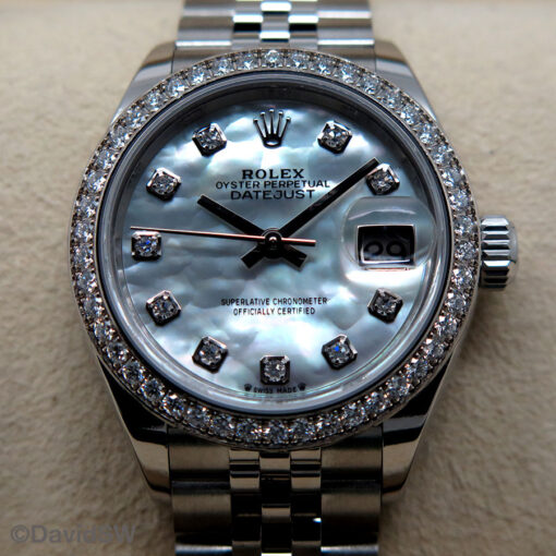 Rolex 279384RBR Datejust with Mother of Pearl Diamond Dial and Diamond Bezel on Jubilee - Image 3