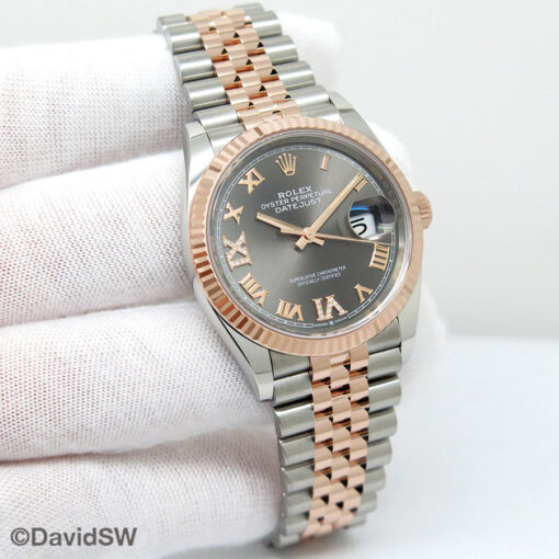 Rolex 126231 Datejust 18K/SS with Slate Roman Diamond VI, IX Dial on Jubilee