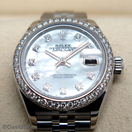 Rolex 279384RBR Datejust with Mother of Pearl Diamond Dial and Diamond Bezel on Jubilee - Image 4
