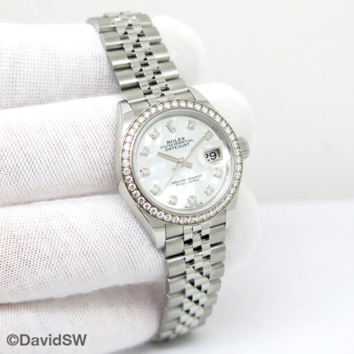 Rolex 279384RBR Datejust with Mother of Pearl Diamond Dial and Diamond Bezel on Jubilee