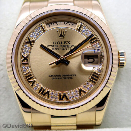 Rolex 118238 Day Date 18K Yellow Gold with Champagne Roman Diamond Dial - Image 3