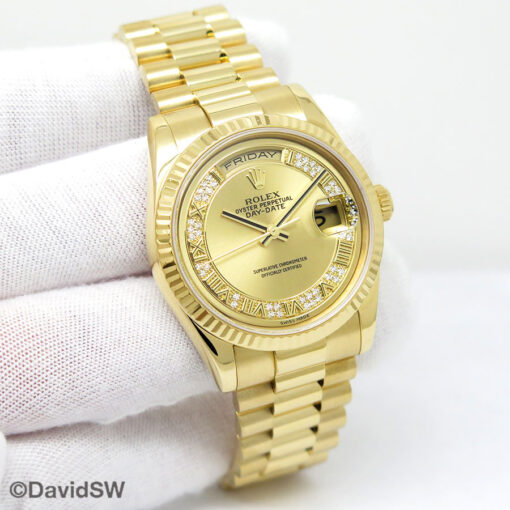 Rolex 118238 Day Date 18K Yellow Gold with Champagne Roman Diamond Dial