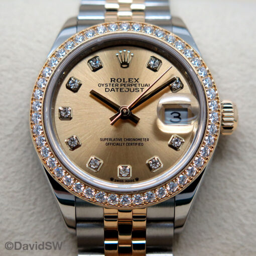 Rolex 279383RBR Datejust 18K/SS with Champagne Diamond Dial and Diamond Bezel on Jubilee - Image 3