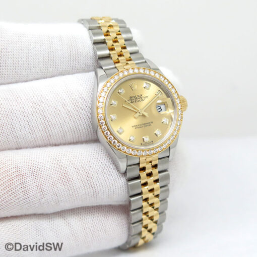 Rolex 279383RBR Datejust 18K/SS with Champagne Diamond Dial and Diamond Bezel on Jubilee