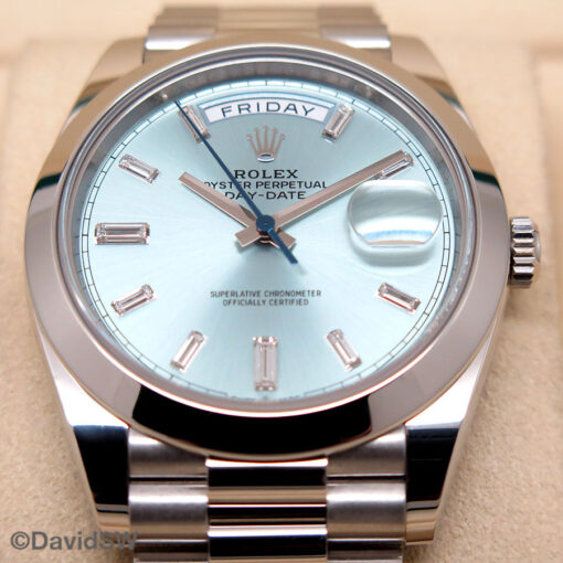 Rolex 228206 Day Date 40 Platinum with Ice Blue Baguette Diamond Dial - Image 3