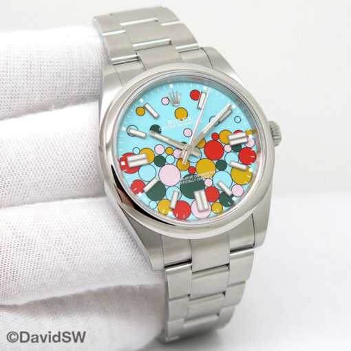 Rolex 124300 Oyster Perpetual 41 with Turquoise Celebration Motif Dial