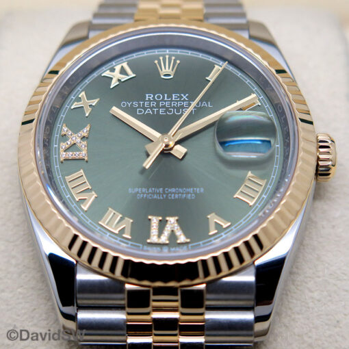 Rolex 126233 Datejust 18K/SS with Olive Green Roman Diamond VI/IX Dial on Jubilee - Image 3