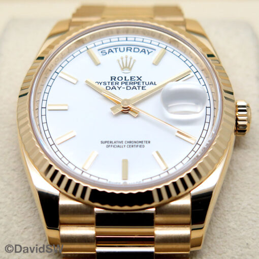 Rolex 128238 Day Date 18K Yellow Gold with White Stick Dial - Image 3