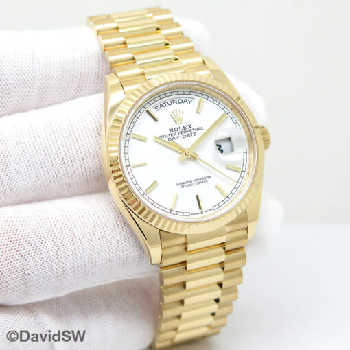 Rolex 128238 Day Date 18K Yellow Gold with White Stick Dial