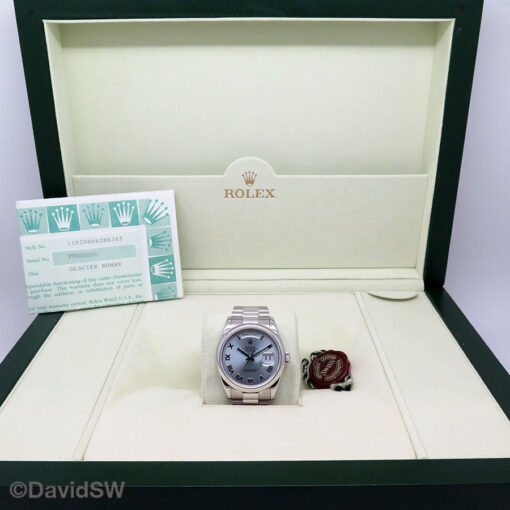 Rolex 118206 Day Date Platinum with Glacier Roman Dial - Image 2