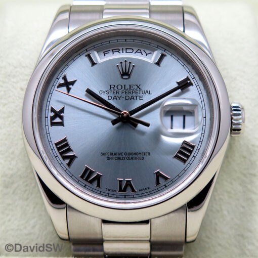 Rolex 118206 Day Date Platinum with Glacier Roman Dial - Image 3
