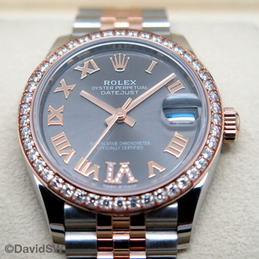Rolex 278381RBR Datejust 18K/SS with Slate Roman Diamond "VI" Dial and Diamond Bezel on Jubilee - Image 3
