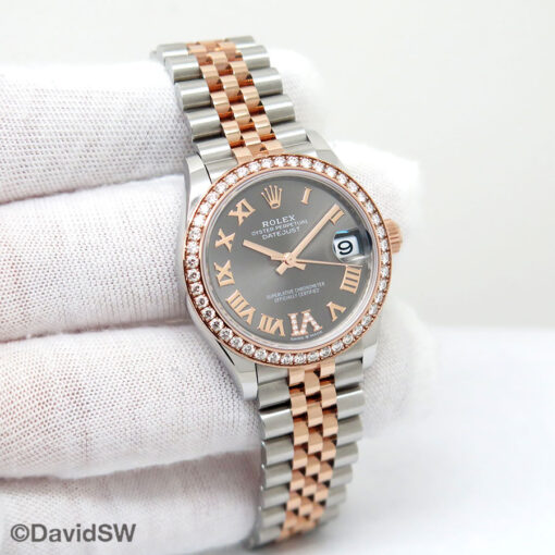 Rolex 278381RBR Datejust 18K/SS with Slate Roman Diamond "VI" Dial and Diamond Bezel on Jubilee