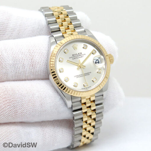 Rolex 278273 Datejust 18K/SS with Silver Diamond Dial on Jubilee