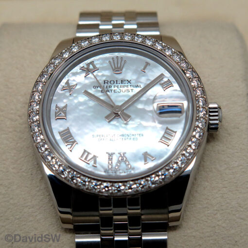 Rolex 178384 Datejust 31 with Mother of Pearl Roman Diamond "VI" Dial and Diamond Bezel on Jubilee - Image 3