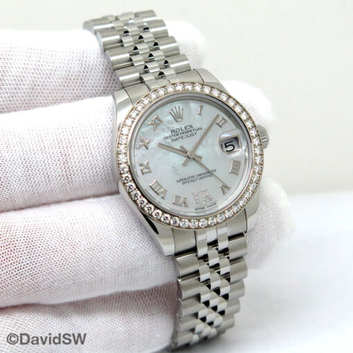 Rolex 178384 Datejust 31 with Mother of Pearl Roman Diamond "VI" Dial and Diamond Bezel on Jubilee