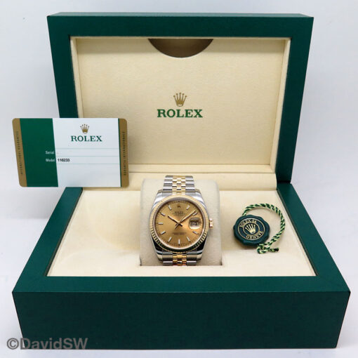 Rolex 116233 Datejust 18K/SS with Champagne Stick Dial on Jubilee - Image 2