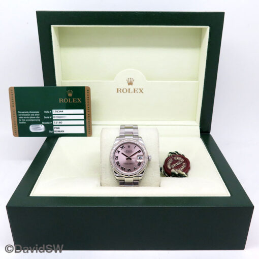 Rolex 178344 Datejust with Pink Roman Dial with Dome Diamond Bezel on Oyster - Image 2