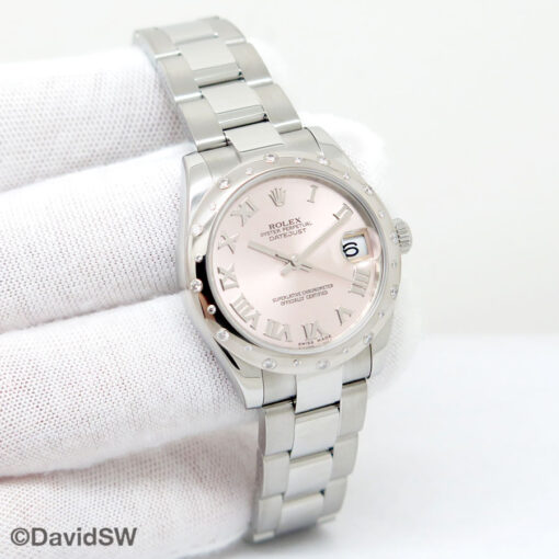 Rolex 178344 Datejust with Pink Roman Dial with Dome Diamond Bezel on Oyster