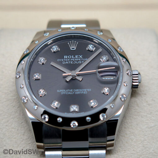 Rolex 278344RBR Datejust 31 with Dark Grey Diamond Dial and Domed Diamond Bezel on Oyster - Image 3