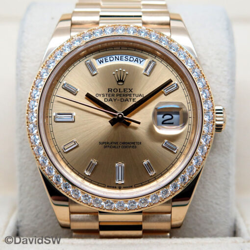 Rolex 228348RBR Day Date 40 18K Yellow Gold with Champagne Diamond Baguette Dial and Diamond Bezel - Image 3