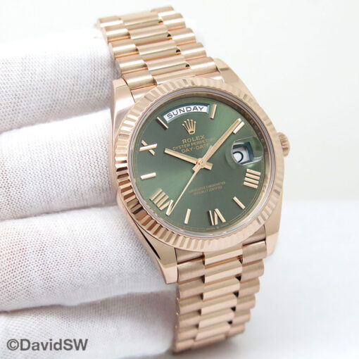 Rolex 228235 Day Date 40 18K Rose Gold with Olive Green Dial