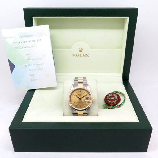 Rolex 15203 Oyster Perpetual Date 18K/SS with Champagne Stick Dial - Image 2
