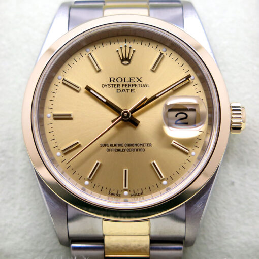 Rolex 15203 Oyster Perpetual Date 18K/SS with Champagne Stick Dial - Image 3