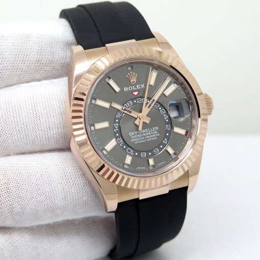 Rolex 326235 Skydweller 18K Rose Gold with Slate Dial on Oysterflex