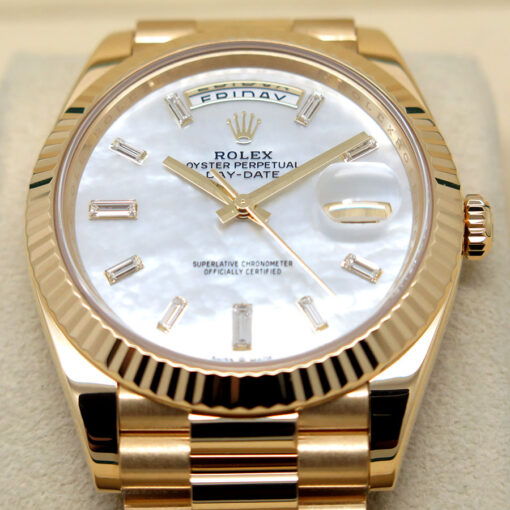 Rolex 228238 Day Date 40 18K Yellow Gold with Mother of Pearl Diamond Baguette Dial - Image 3