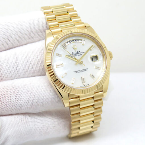 Rolex 228238 Day Date 40 18K Yellow Gold with Mother of Pearl Diamond Baguette Dial