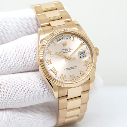 Rolex 118235 Day Date 18K Rose Gold with Pink Roman Dial on Oyster