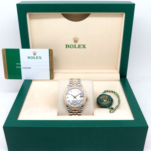 Rolex 278343RBR Datejust 18K/SS with White Mother of Pearl Diamond Dial and Diamond Bezel on Jubilee - Image 2