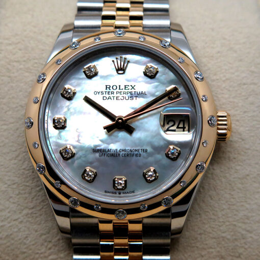 Rolex 278343RBR Datejust 18K/SS with White Mother of Pearl Diamond Dial and Diamond Bezel on Jubilee - Image 4